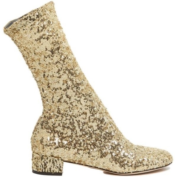 Dolce Gabbana Gold Sequin Stretch Boots 